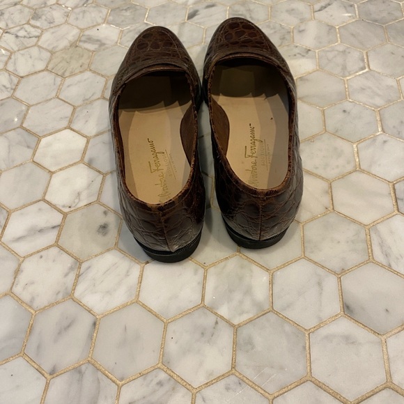 Salvatore Ferragamo Dark Brown Croc-Embossed Loafers - Picture 8 of 10